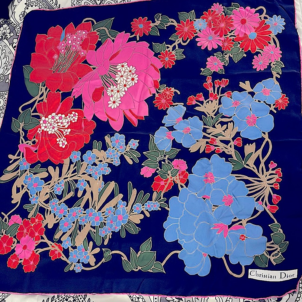 (2) Christian Dior silk scarf